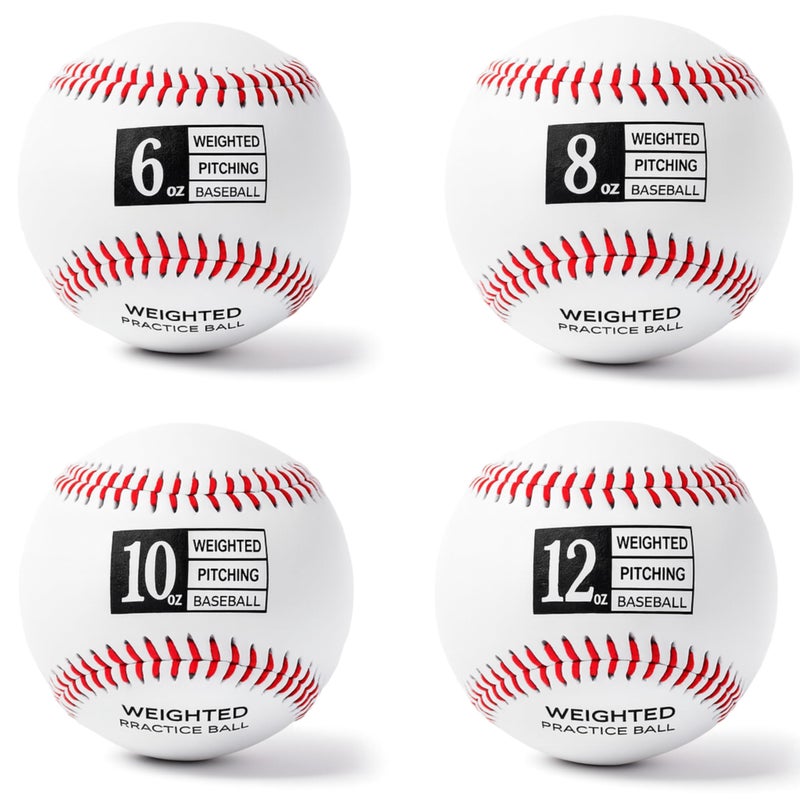 Thorza Weighted Baseballs for Pitching & Throwing Training - Velocity Building Balls for Hitting Practice & Strength Development - Youth to Pro, (6,8,10 and 12 Oz) - Set of 4 (9" Balls) - Image 1